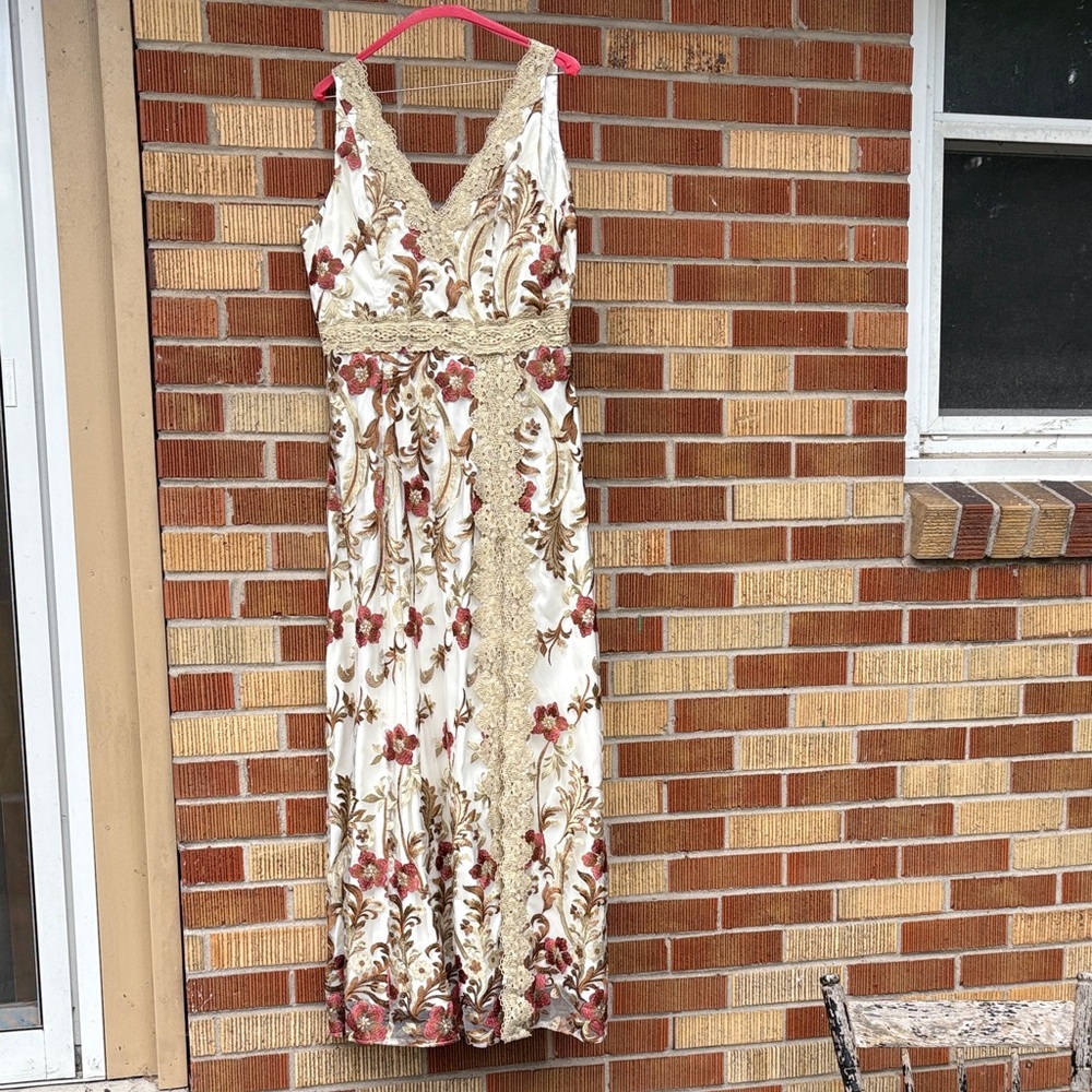 Joyfolie Cream and Red Floral Maxi Dress